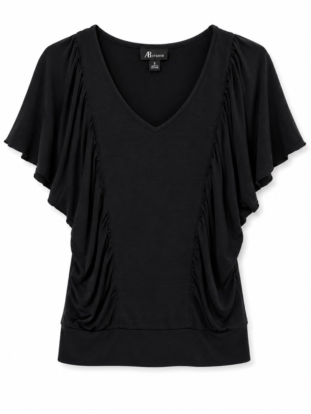 AB Studio Black V-Neck Flutter Sleeve Top